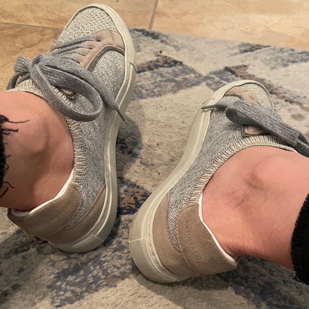 Brunello Cucinelli Gray and Tan Sneakers